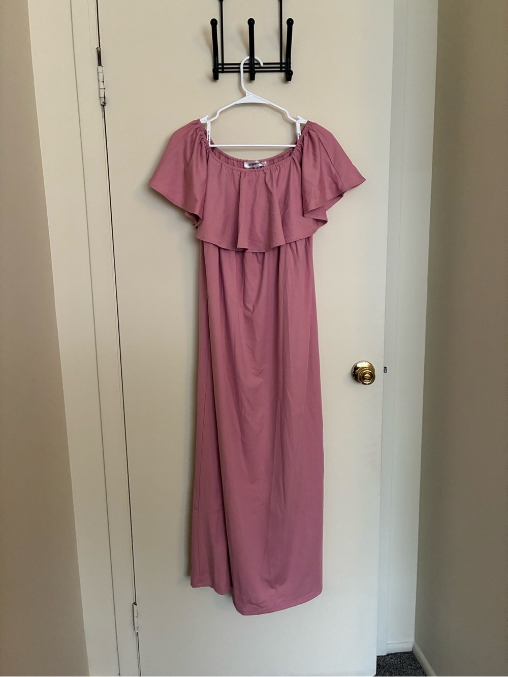 Ever Pretty Strapless Ruffle Maxi Dress in Mauve Pink